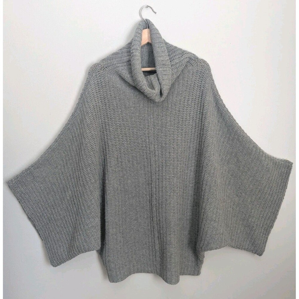 Ralph Lauren Gray Wool Cashmere Sweater Funnel Neck Turtleneck Slouchy Batwing L